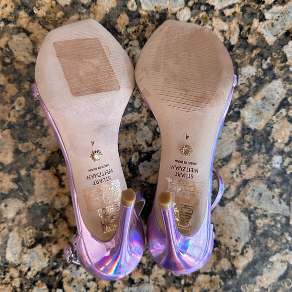 NWOB Stuart Weitzman Nudistcurve Iridescent Pink Ankle Strap Heeled Sandals - Picture 7 of 7